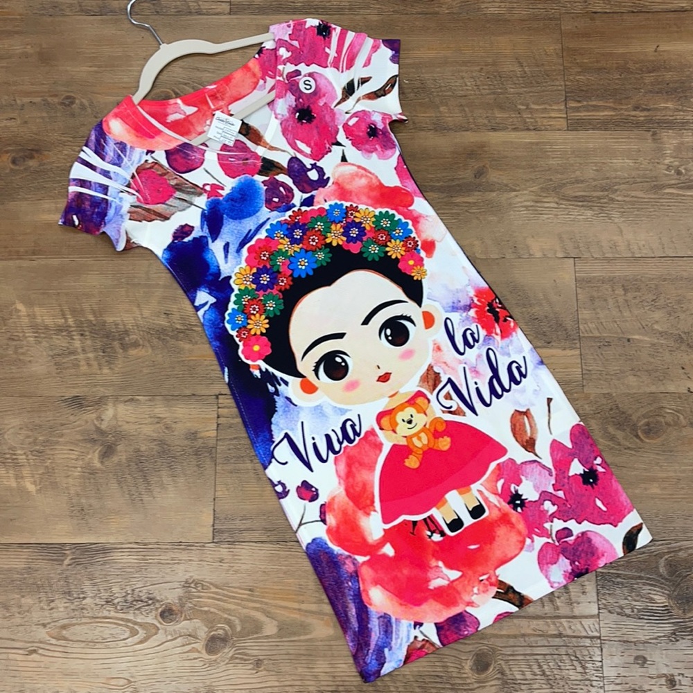 New Frida Kahlo Mini Dress Bodycon Viva La Vida